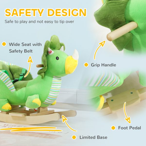 AIYAPLAY Rocking Horse Dinosaur Design Baby Rocker with Animal Sound, Green - Image 4