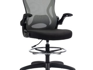 Vinsetto Draughtsman Chair Tall Office Chair w/ Adjustable Footrest, Dark Grey