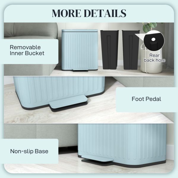 HOMCOM 2 x 20L Double Rubbish Bin, Pedal Bin with Soft-Close Lid, Light Green - Image 7