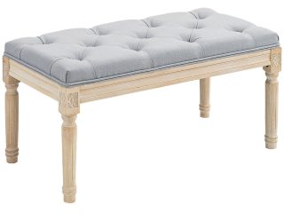 HOMCOM End of Bed Bench Tufted Upholstered Foot Stool, Light Grey