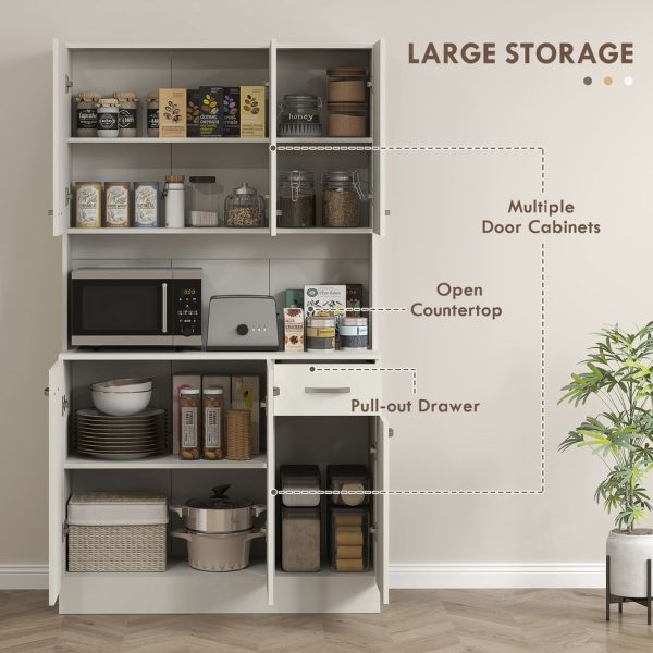 HOMCOM Freestanding Kitchen Cupboard, Storage Cabinet with Doors Cream White - Image 3