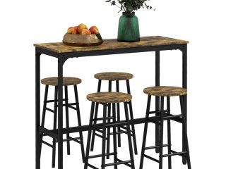 HOMCOM 5 Piece Bar Set, Industrial Kitchen and Chair Set Rustic Brown