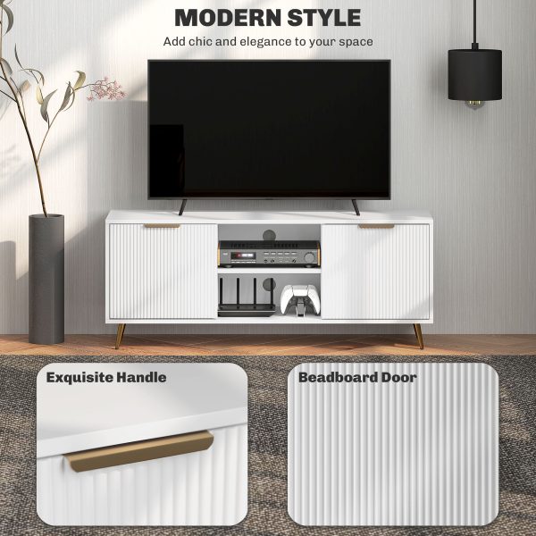 HOMCOM Modern TV Stand Cabinet with Storage for Living Room, White - Image 3