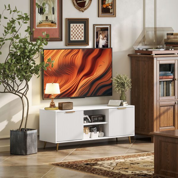 HOMCOM Modern TV Stand Cabinet with Storage for Living Room, White - Image 2