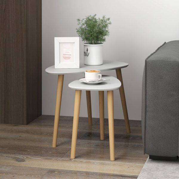 HOMCOM Side Table Set of 2, Modern End Coffee Bedside Tables Grey Natural - Image 2