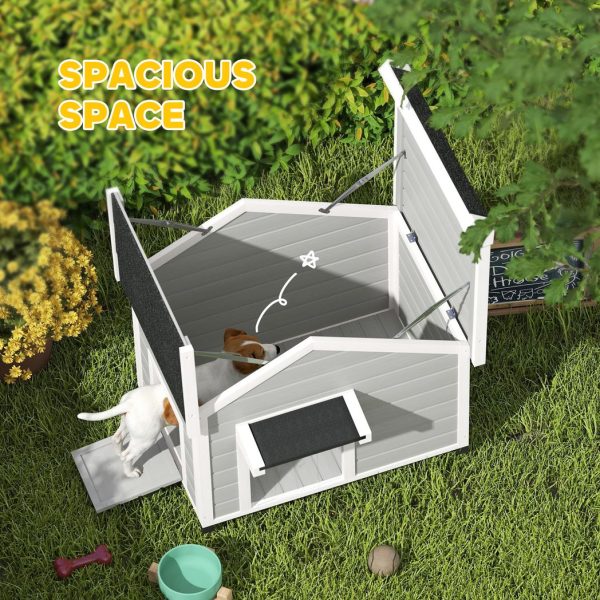Wooden Dog House, Dog Kennel Outdoor w/ Openable Roof, Removable Floor, Curtain - Image 4