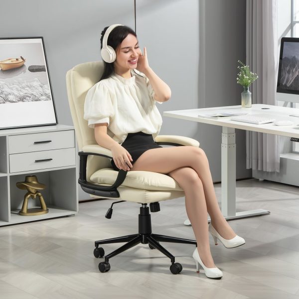 Vinsetto PU Leather Office Chair with Arm, Adjustable Height, Cream White - Image 7