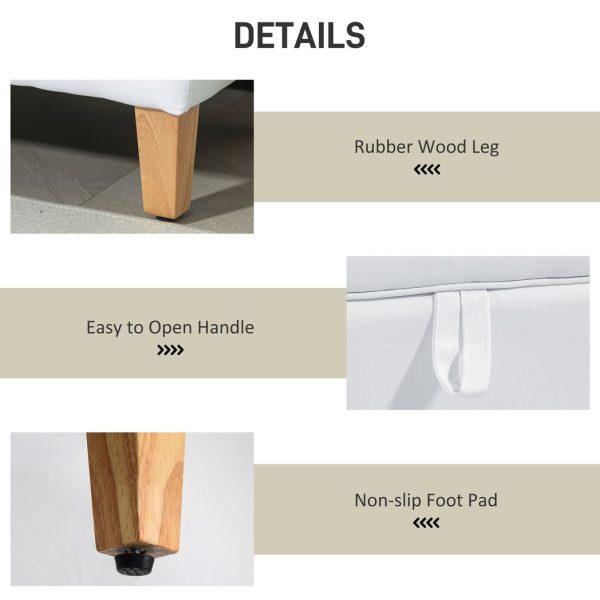 HOMCOM Linen Storage Ottoman Storage Box Footstool with Rubberwood Legs Cream - Image 6