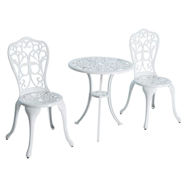 Outsunny 3 Pieces Antique Garden Bistro Set for 2 with Umbrella Hole, White