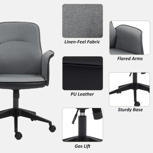 HOMCOM Office Chair, Linen Desk Chair with Adjustable Height Grey - Image 3