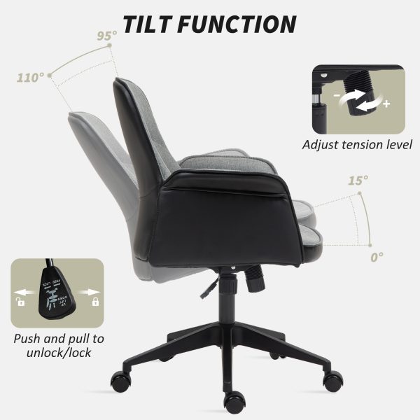 HOMCOM Office Chair, Linen Desk Chair with Adjustable Height Grey - Image 4
