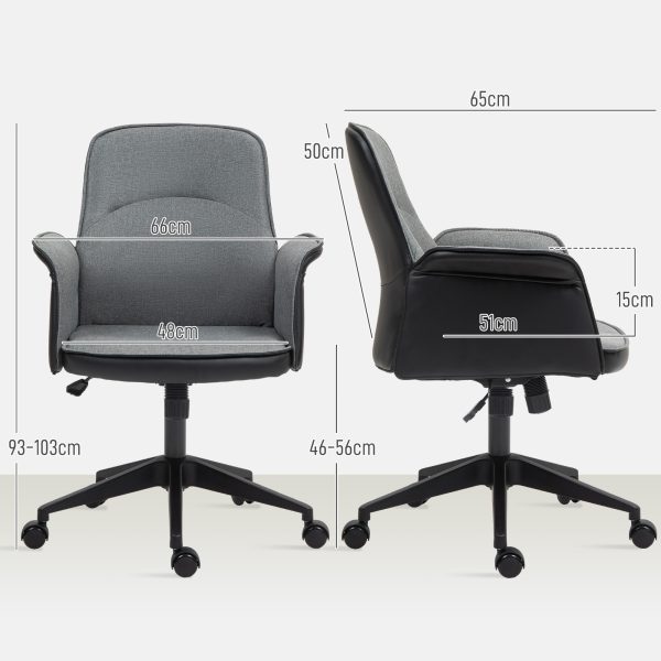 HOMCOM Office Chair, Linen Desk Chair with Adjustable Height Grey - Image 5