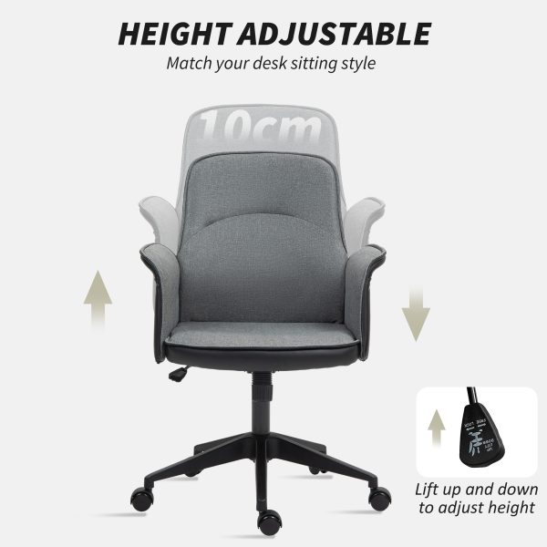 HOMCOM Office Chair, Linen Desk Chair with Adjustable Height Grey - Image 6