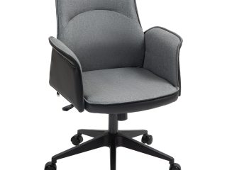HOMCOM Office Chair, Linen Desk Chair with Adjustable Height Grey