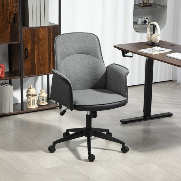 HOMCOM Office Chair, Linen Desk Chair with Adjustable Height Grey - Image 8