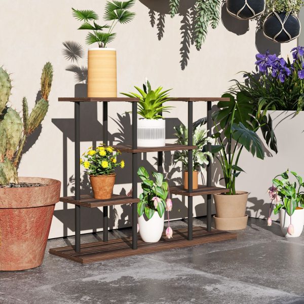Outsunny 4 Tiered Metal Flower Shelf Display Rack, Carbonised Finish - Image 2