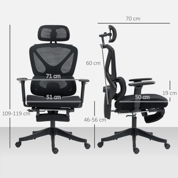 HOMCOM Ergonomic Office Chair, Recliner Computer Chair with Footrest, Black - Image 5