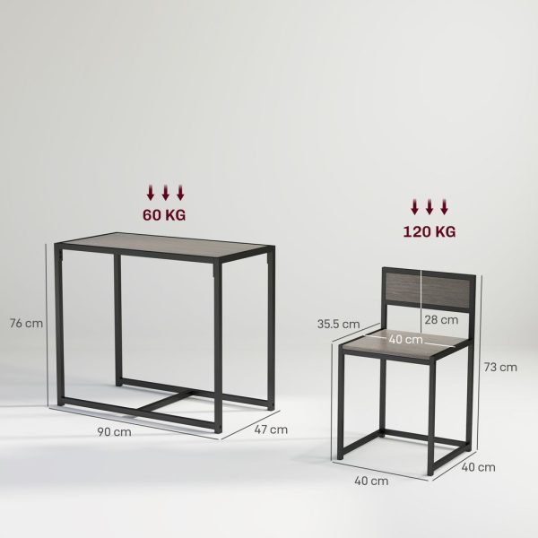 HOMCOM 3 Piece Dining Table Set with Metal Frame Grey Wood-Effect - Image 5