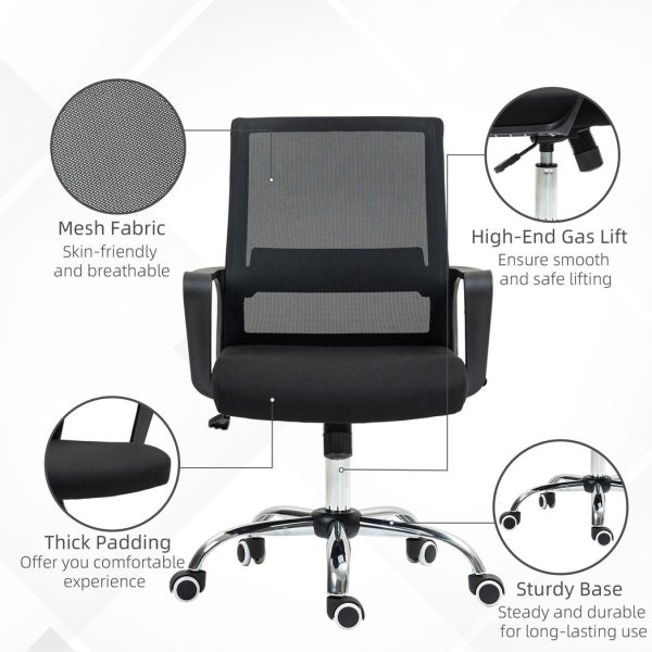 Vinsetto Mesh Office Chair Desk Chair w/ Swivel Seat Adjustable Height Black - Image 8