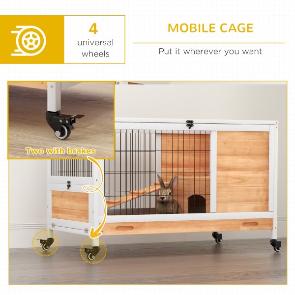 PawHut Wood Indoor Rabbit Hutch 2-Floor Design w/ Wheels, Yellow - Image 7