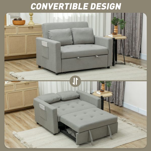 HOMCOM 2 Seater Sofa Bed Convertible Bed Settee with Cushions, Pockets, Grey - Image 3