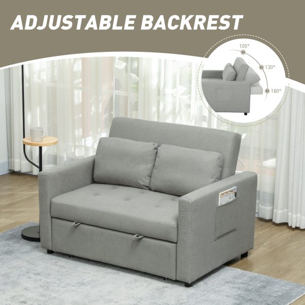 HOMCOM 2 Seater Sofa Bed Convertible Bed Settee with Cushions, Pockets, Grey - Image 4