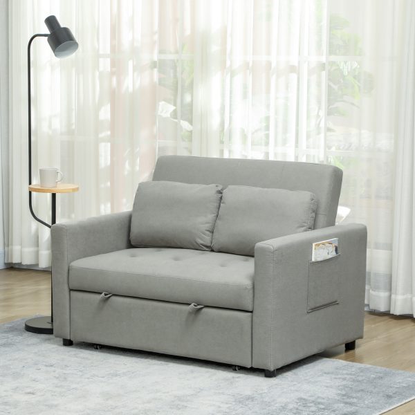 HOMCOM 2 Seater Sofa Bed Convertible Bed Settee with Cushions, Pockets, Grey - Image 2