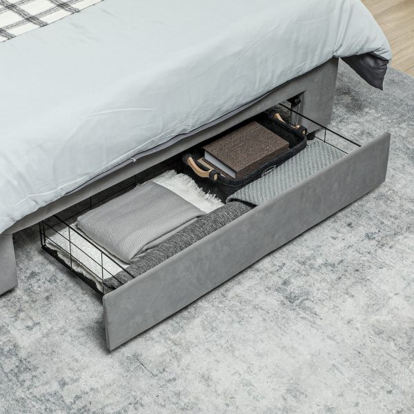 HOMCOM Double Bed Frame with Storage and Adjustable Velvet Headboard - Image 8