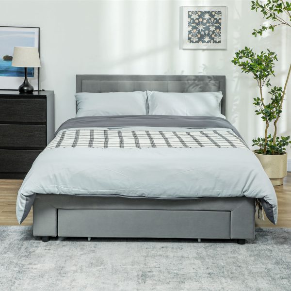 HOMCOM Double Bed Frame with Storage and Adjustable Velvet Headboard - Image 2