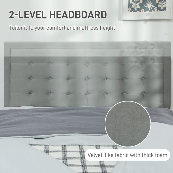HOMCOM Double Bed Frame with Storage and Adjustable Velvet Headboard - Image 4