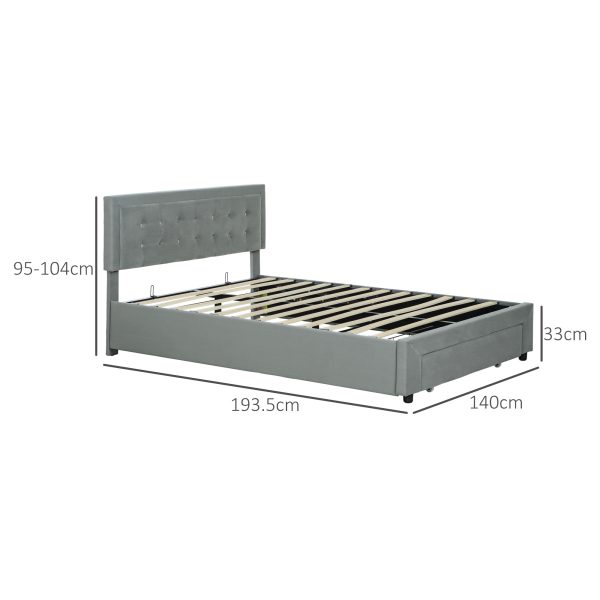 HOMCOM Double Bed Frame with Storage and Adjustable Velvet Headboard - Image 5