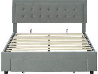 HOMCOM Double Bed Frame with Storage and Adjustable Velvet Headboard