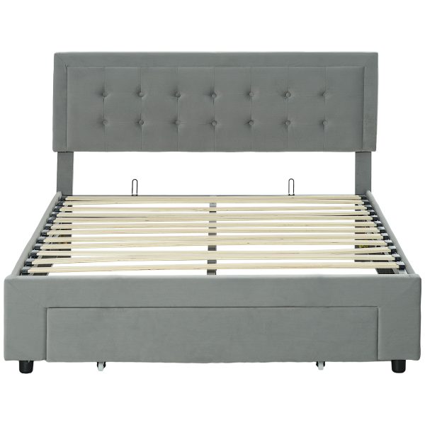 HOMCOM Double Bed Frame with Storage and Adjustable Velvet Headboard