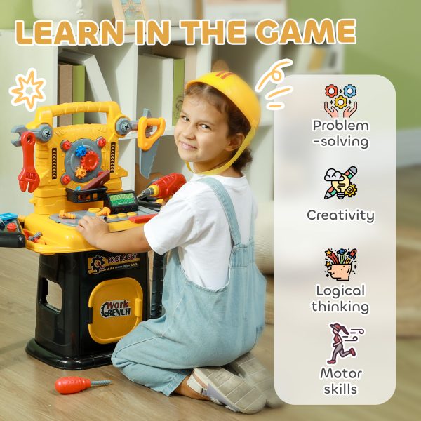 AIYAPLAY 102Pcs Play Tools Toy with Electric Drill, Storage, Yellow - Image 5