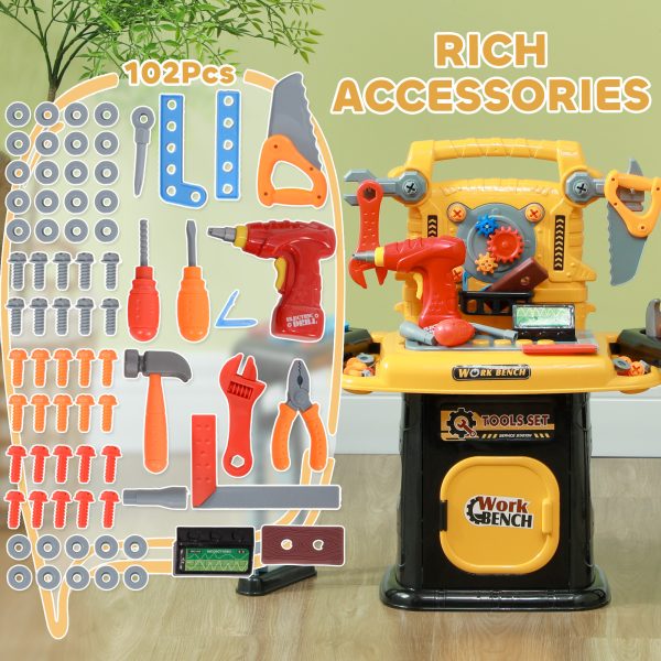 AIYAPLAY 102Pcs Play Tools Toy with Electric Drill, Storage, Yellow - Image 4