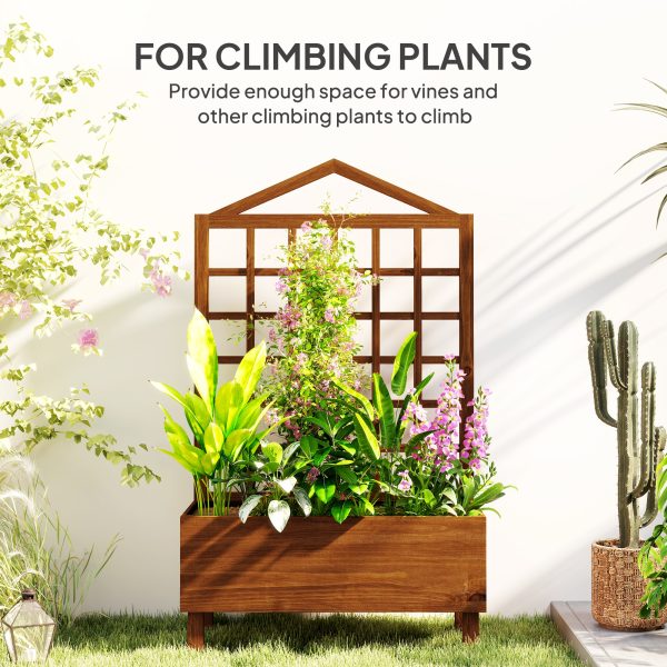 Outsunny Wooden Garden Planters with Trellis for Vine Climbing Plants Brown - Image 3