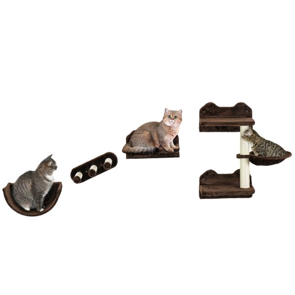 PawHut 4PCs Wall Mounted Cat Tree Cat Wall Shelves W/ Scratching Post