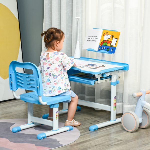 HOMCOM Kids Study Desk and Chair Set w/ USB Lamp, Adjustable Height, Blue - Image 2