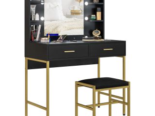 HOMCOM Makeup Vanity Desk Set with Lighted Mirror, Stool, Drawers