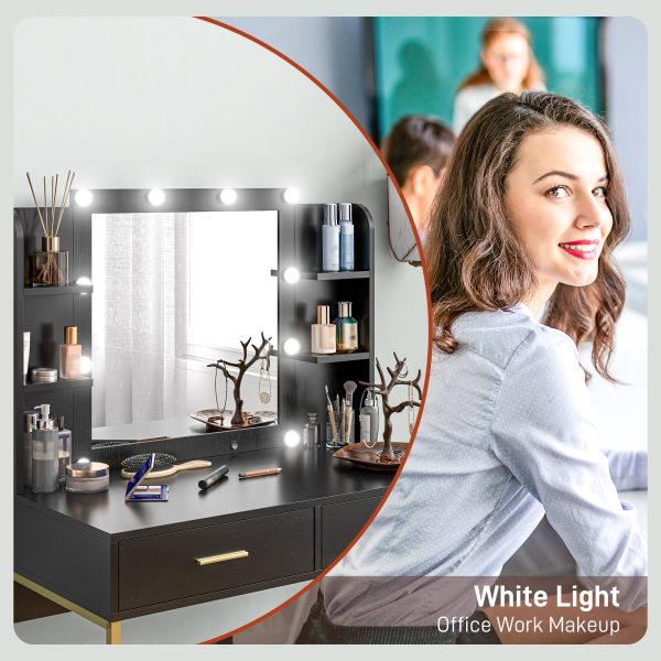 HOMCOM Makeup Vanity Desk Set with Lighted Mirror, Stool, Drawers - Image 3