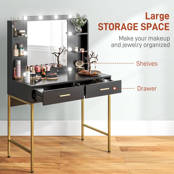 HOMCOM Makeup Vanity Desk Set with Lighted Mirror, Stool, Drawers - Image 4