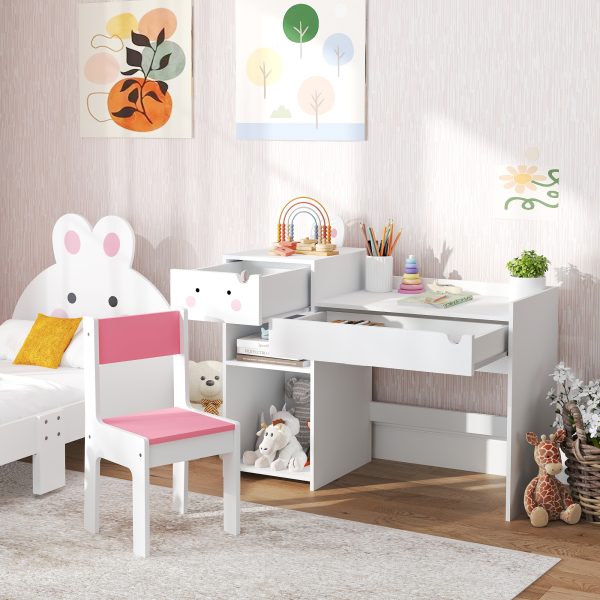 PawHut Kids Desk and Chair Set, Toddler Table and Chair Set, Rabbit Themed - Image 8