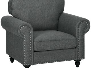 HOMCOM Mid-Century Armchair Upholstered Accent Chair w/ Wood Frame