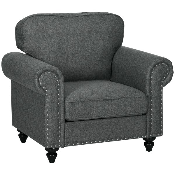 HOMCOM Mid-Century Armchair Upholstered Accent Chair w/ Wood Frame