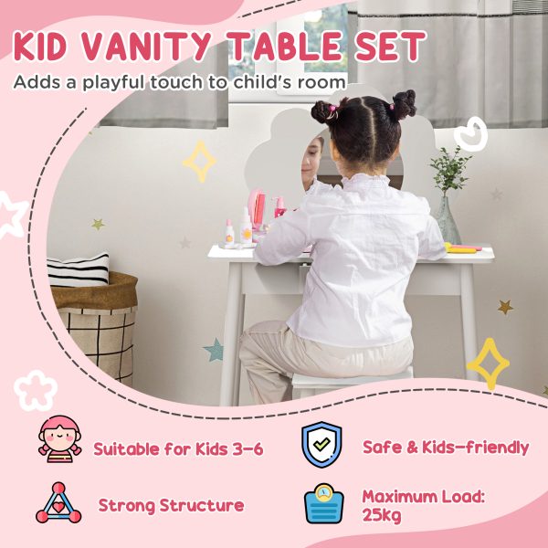 AIYAPLAY Kids Dressing Table with Mirror and Stool, Drawer, Cloud Design - Image 3