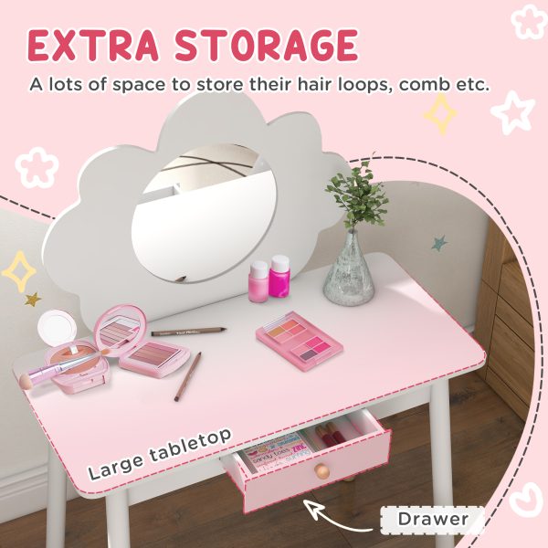 AIYAPLAY Kids Dressing Table with Mirror and Stool, Drawer, Cloud Design - Image 4