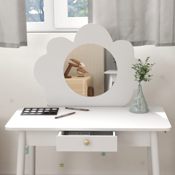 AIYAPLAY Kids Dressing Table with Mirror and Stool, Drawer, Cloud Design - Image 8