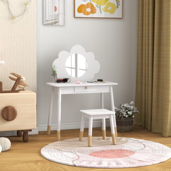 AIYAPLAY Kids Dressing Table with Mirror and Stool, Drawer, Cloud Design - Image 7
