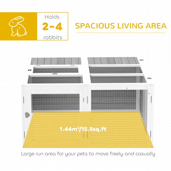 PawHut Rabbit Hutch Small Animal Guinea Pig House with Openable Roof Grey - Image 3