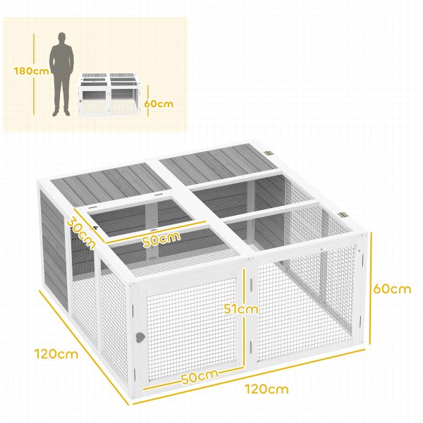 PawHut Rabbit Hutch Small Animal Guinea Pig House with Openable Roof Grey - Image 5